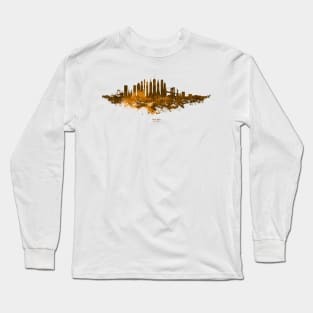 New York City Skyline Colorful Watercolor in rust orange and brown Long Sleeve T-Shirt